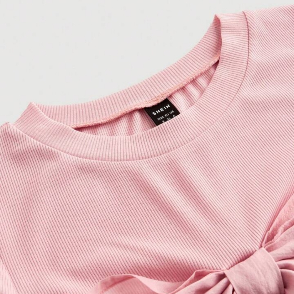 Shein Ribbed Crop Tee with Oversized Bow, medium/6, NWT - Picture 3 of 7